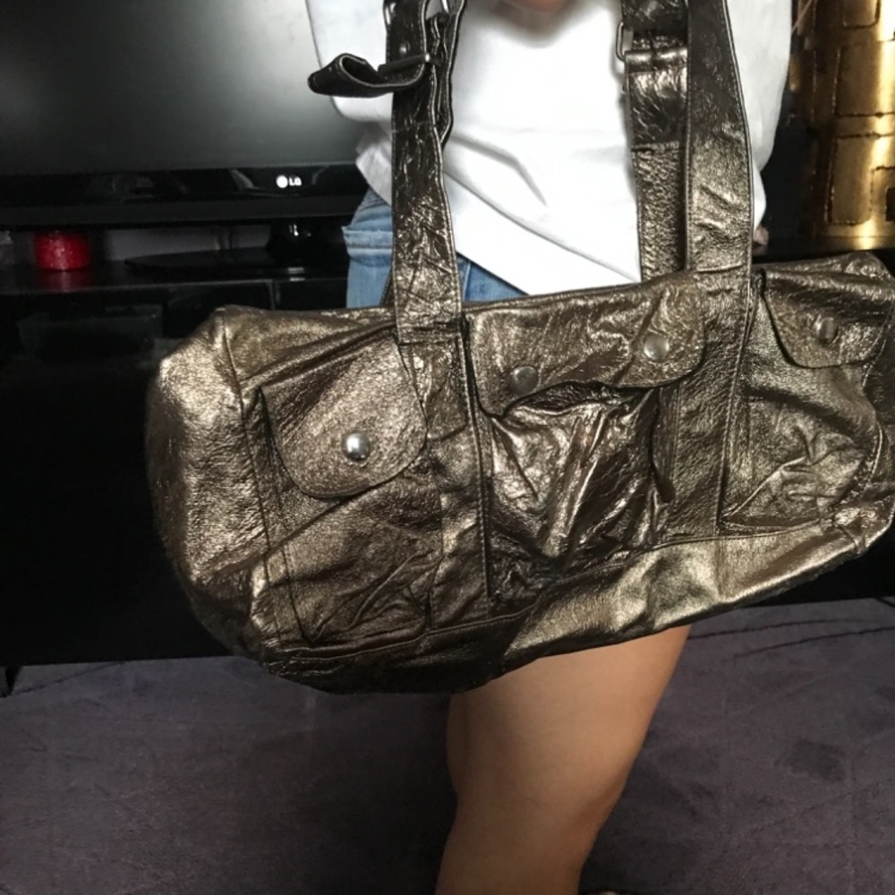 Not Rational Metallic gunmetal leather purse